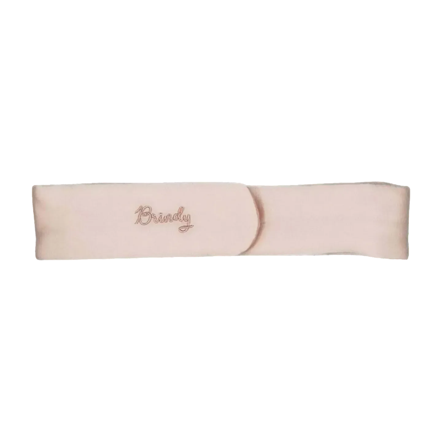 Champagne Silk headband with a Brindy logo on a white background