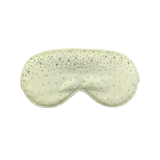 Beige silk sleep/ eye mask with small rhinestone embellishments on a white background