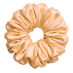 Beige 100% mulberry silk 6.5cm XL Scrunchie on a white background