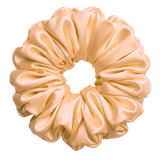 Beige 100% mulberry silk 6.5cm XL Scrunchie on a white background