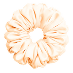Beige mulberry silk 2XL hair scrunchie on a white background