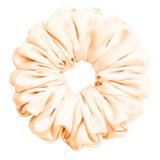 Beige mulberry silk 2XL hair scrunchie on a white background