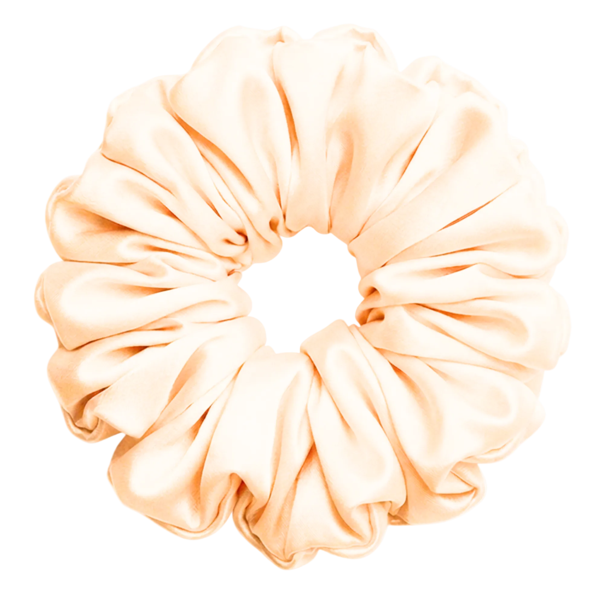Beige mulberry silk 2XL hair scrunchie on a white background