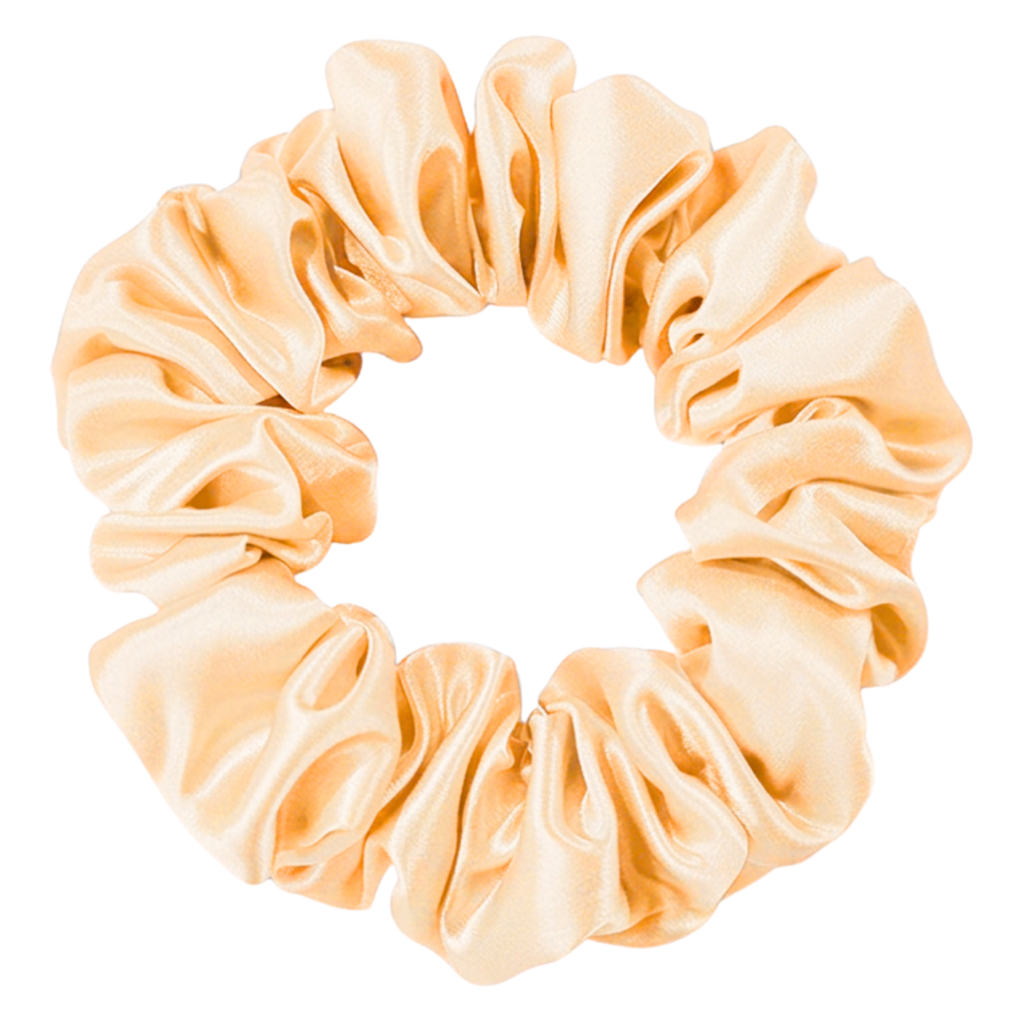 Beige 100% mulberry silk 3.5cm Medium Scrunchie on a white 