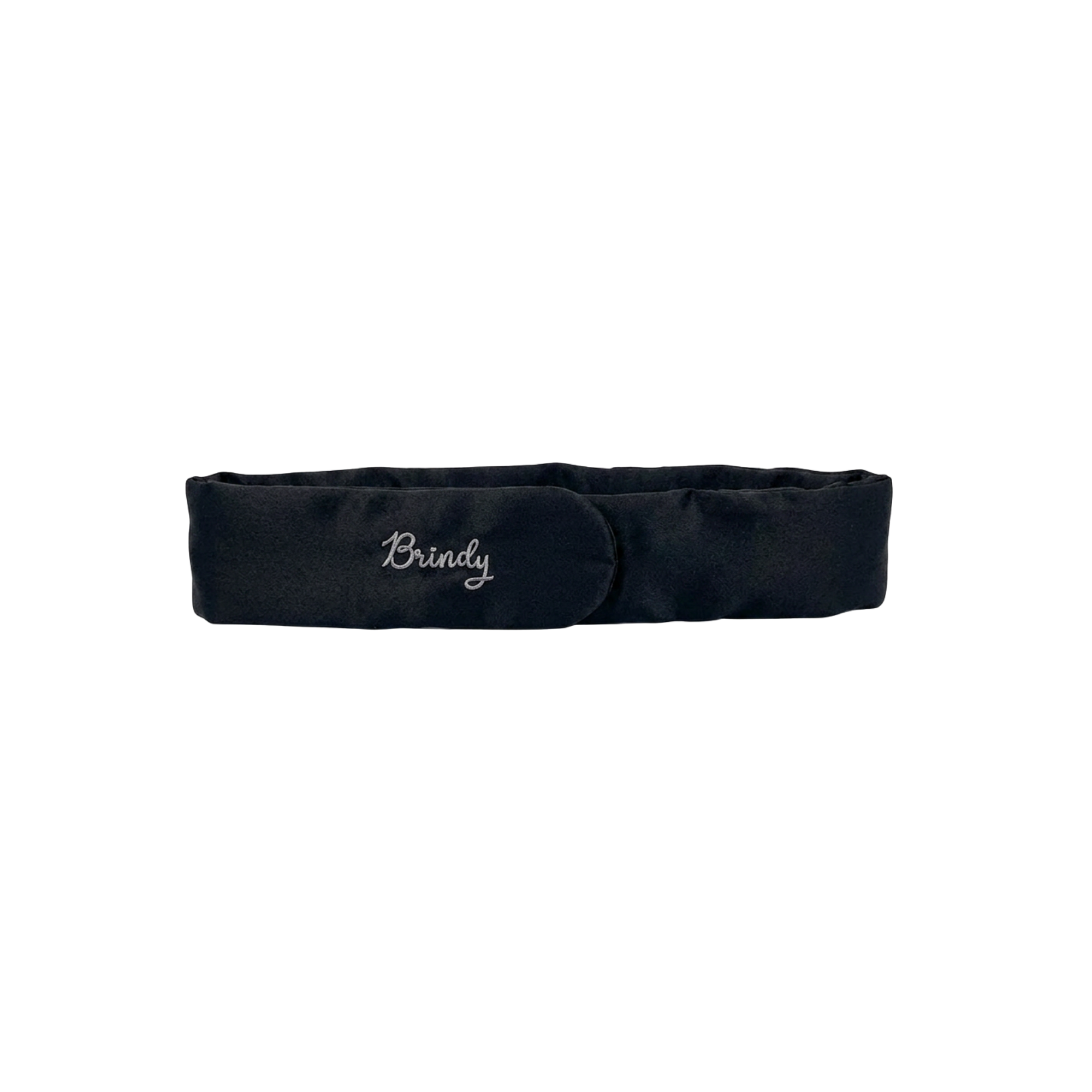 Black Silk headband with a Brindy logo on a white background
