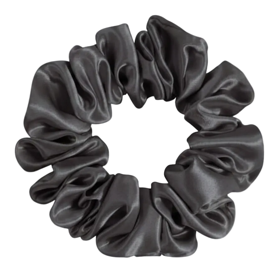 Black  100% mulberry silk 3.5cm Medium Scrunchie on a white background