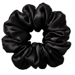 Black 100% mulberry silk 6.5cm XL Scrunchie on a white background