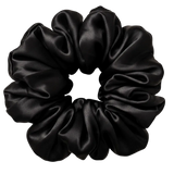 Black 100% mulberry silk 6.5cm XL Scrunchie on a white background