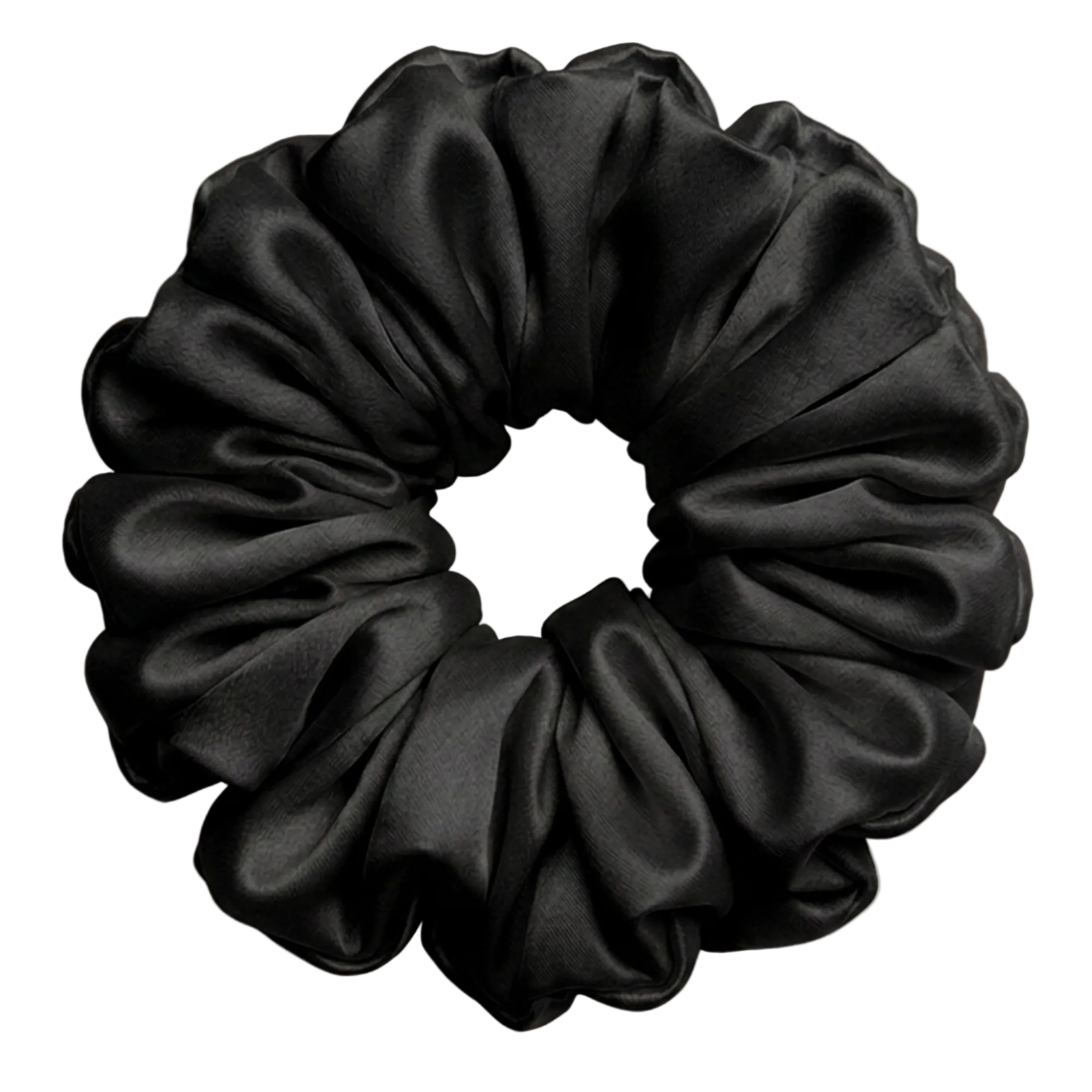 Black mulberry silk 2XL hair scrunchie on a white background