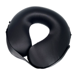 Black U-Shaped Memory Foam Travel Neck Pillow with Velcro strap on a white background