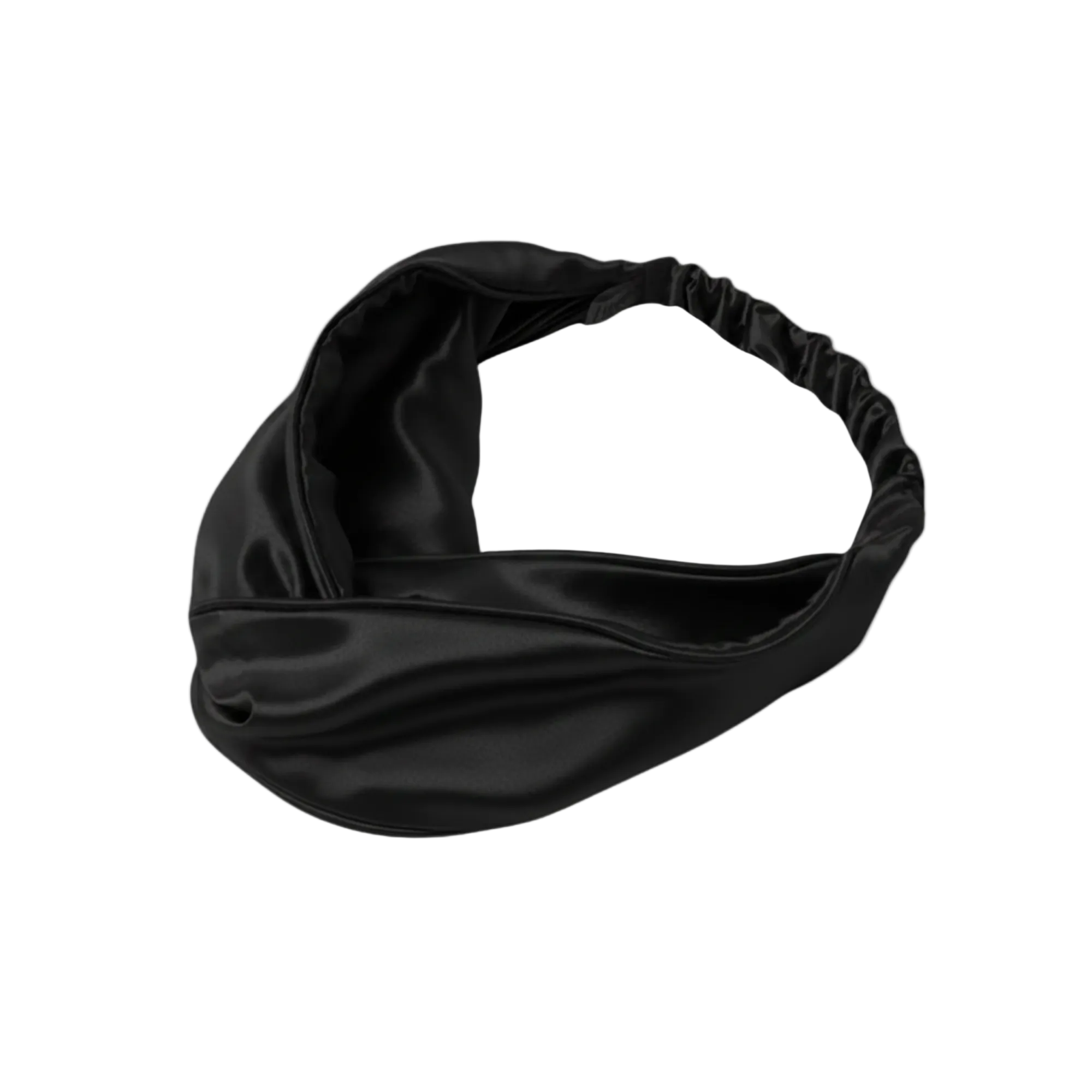 Black silk knot headband on a white background