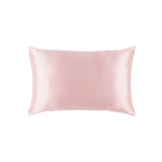 A light pink mulberry silk pillowcase shown flat against a solid white background.