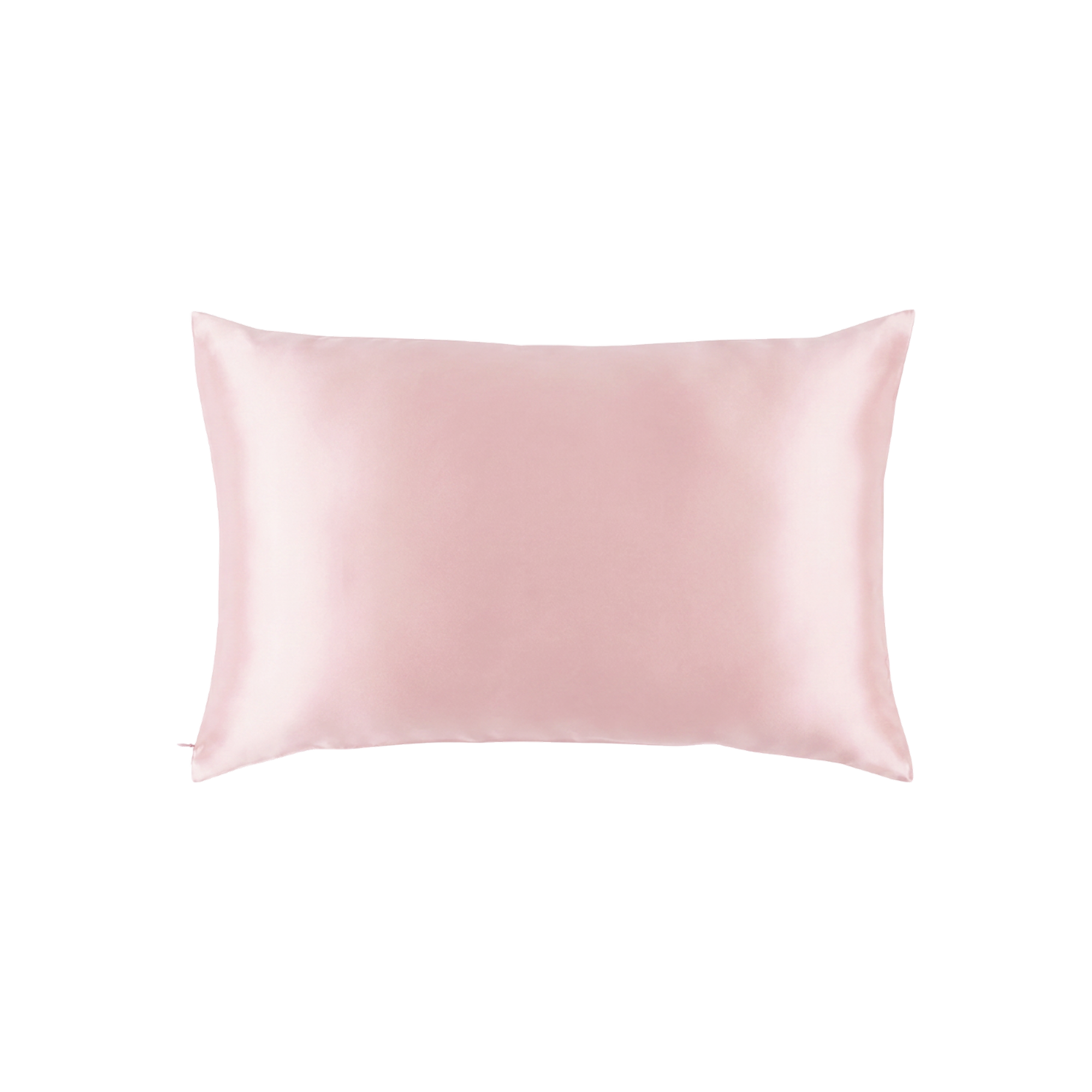 A light pink mulberry silk pillowcase shown flat against a solid white background.