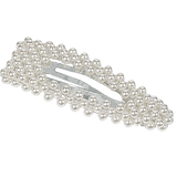 A silver hair clip embellished with multiple rows of small white faux pearls, shown on a white and gray checkered background.