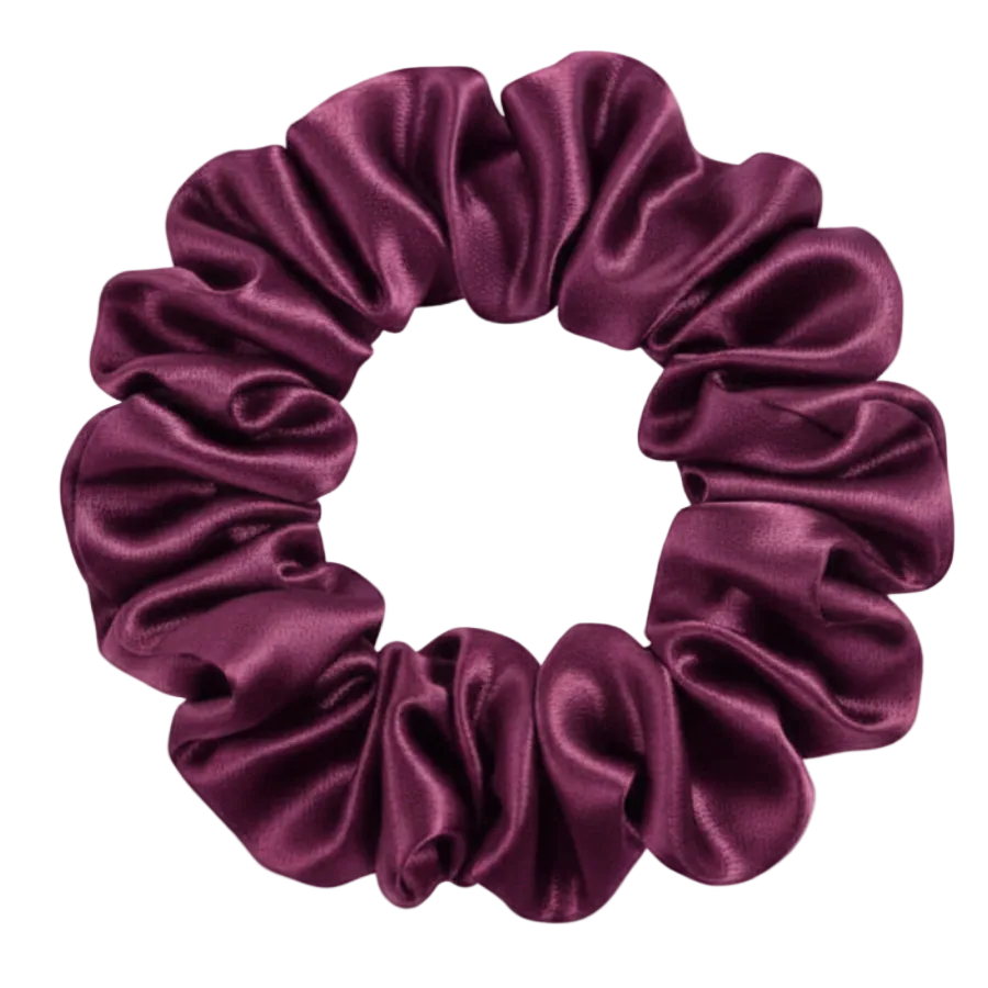 Bordeaux  100% mulberry silk 3.5cm Medium Scrunchie on a white background