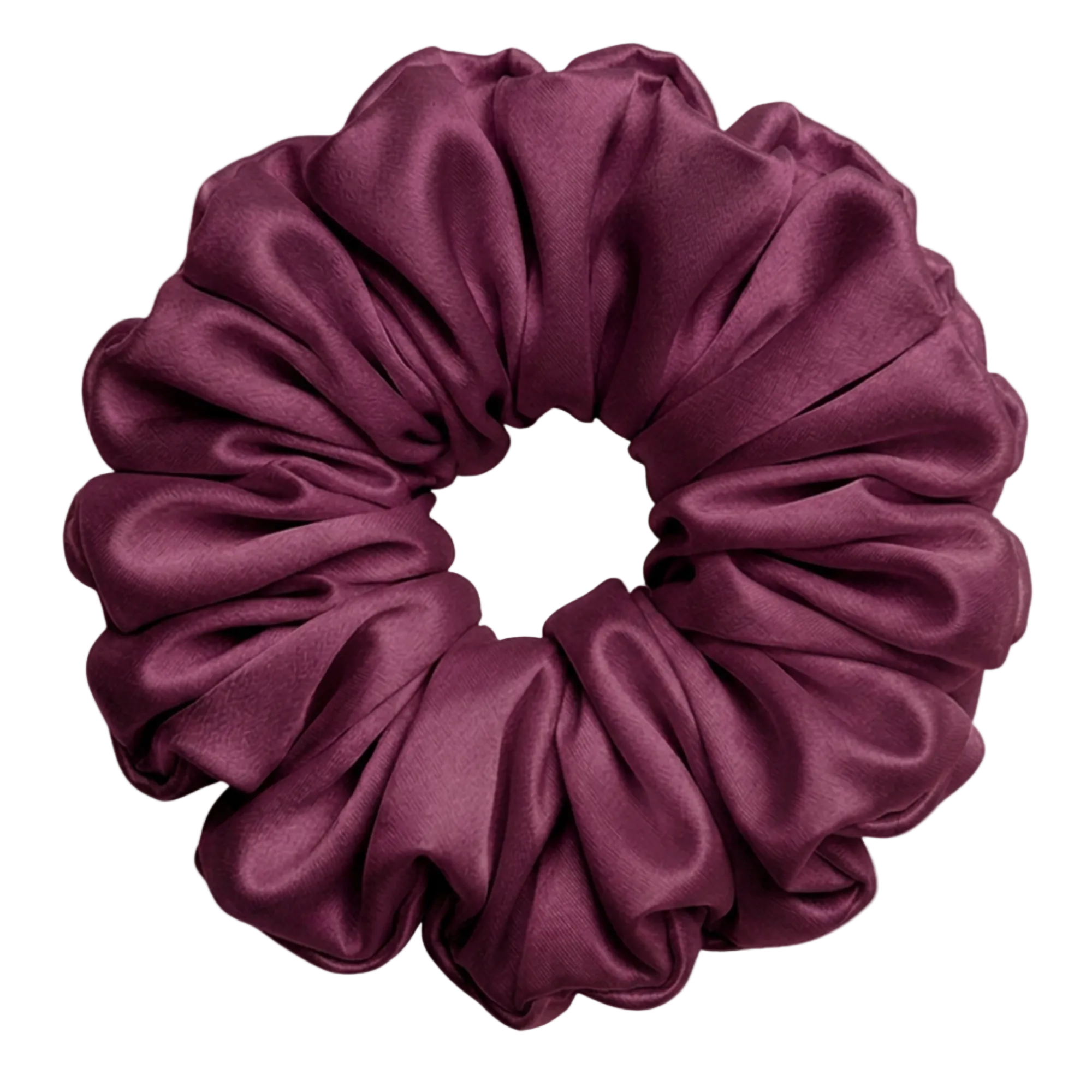 Bordeaux mulberry silk 2XL hair scrunchie on a white background