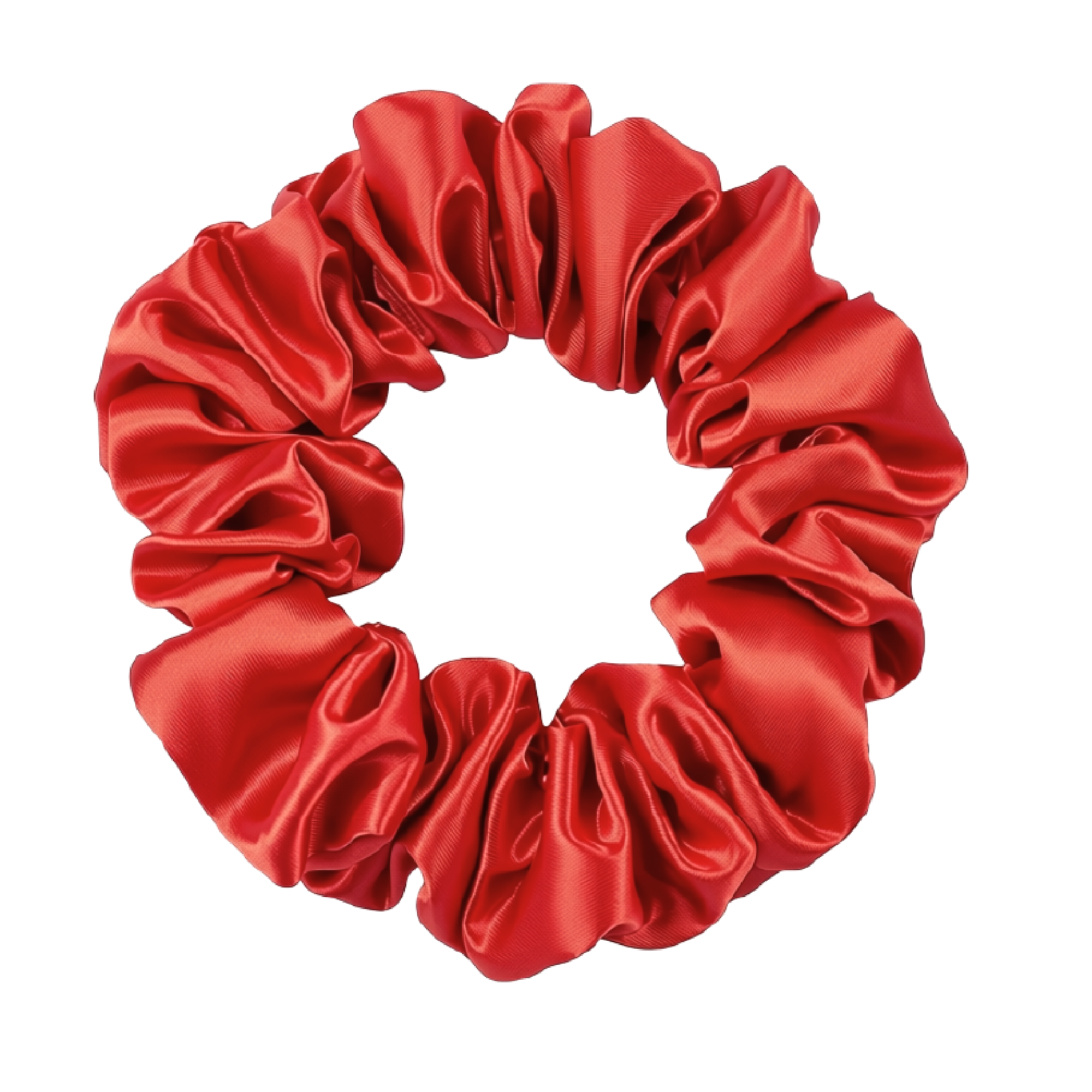 Bright Red  100% mulberry silk 3.5cm Medium Scrunchie on a white 