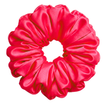 Bright Red 100% mulberry silk 6.5cm XL Scrunchie on a white background