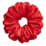 Bright Red mulberry silk 2XL hair scrunchie on a white background