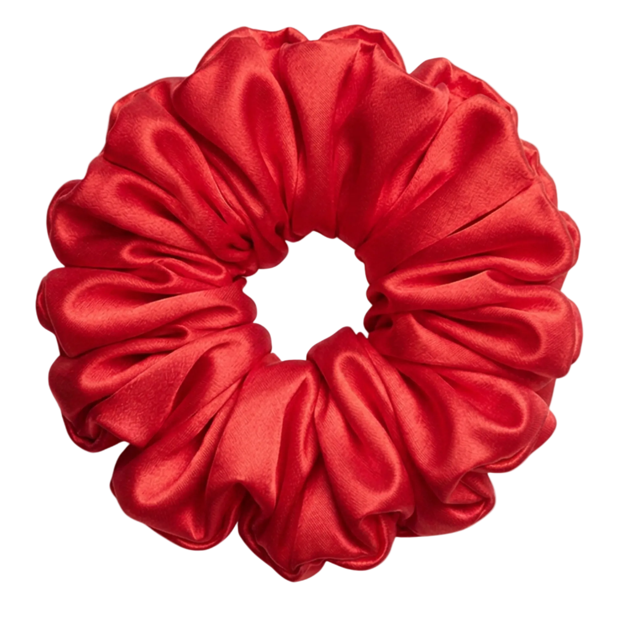 Bright Red mulberry silk 2XL hair scrunchie on a white background
