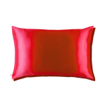 Mulberry Silk Queen pillowcase in a bright red color on a white background