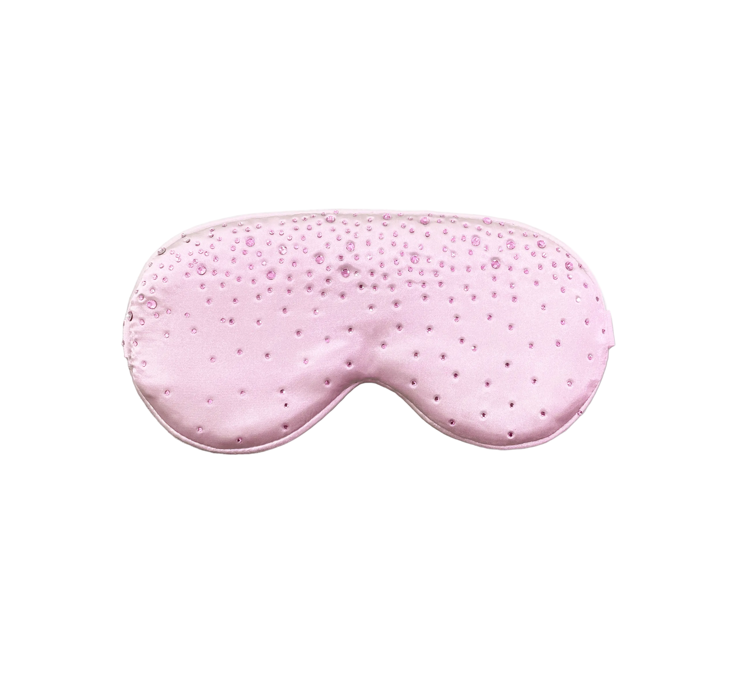 Light Pink silk sleep/ eye mask with small rhinestone embellishments on a white background