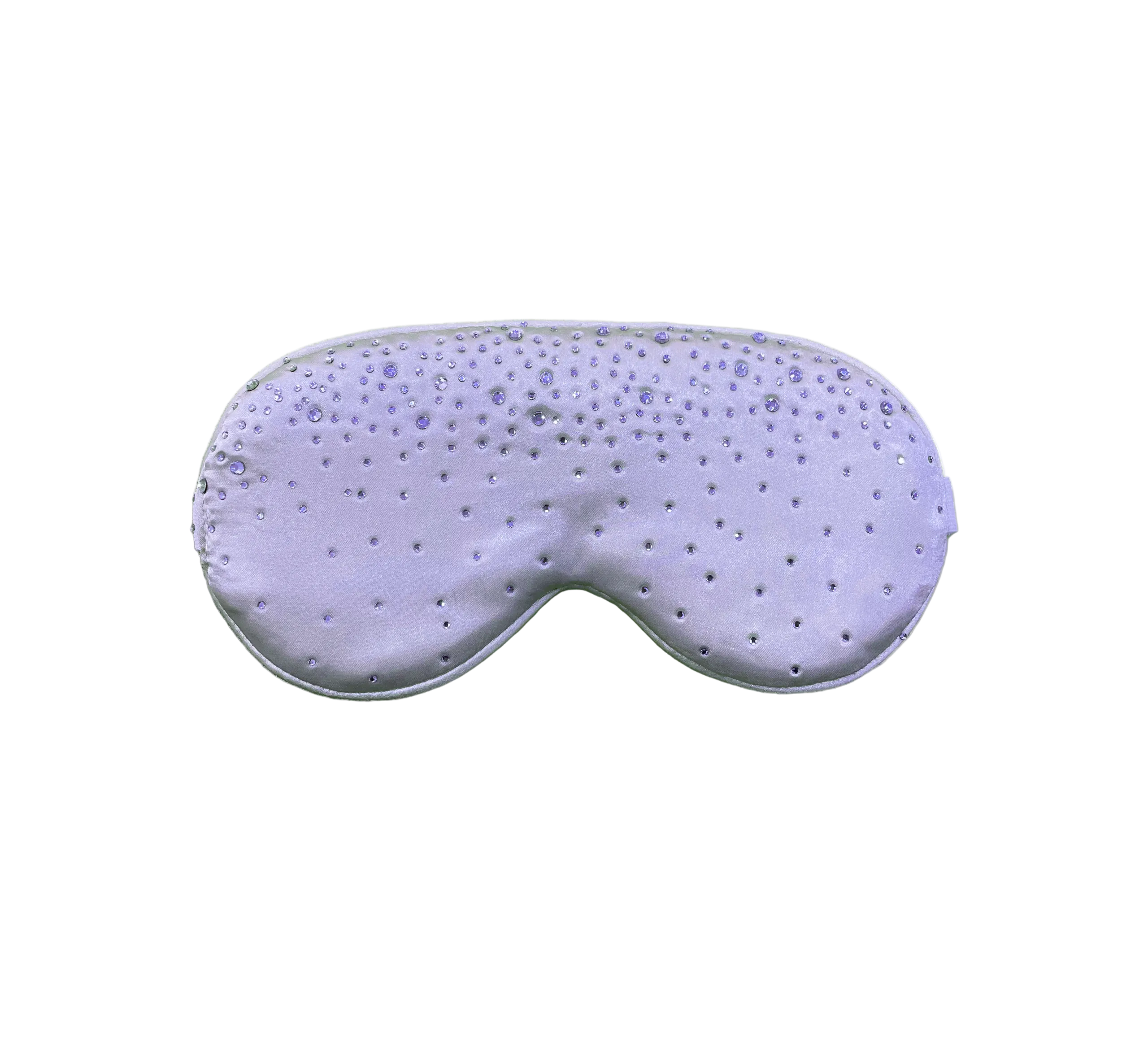 Lilac silk sleep/ eye mask with small rhinestone embellishments on a white background