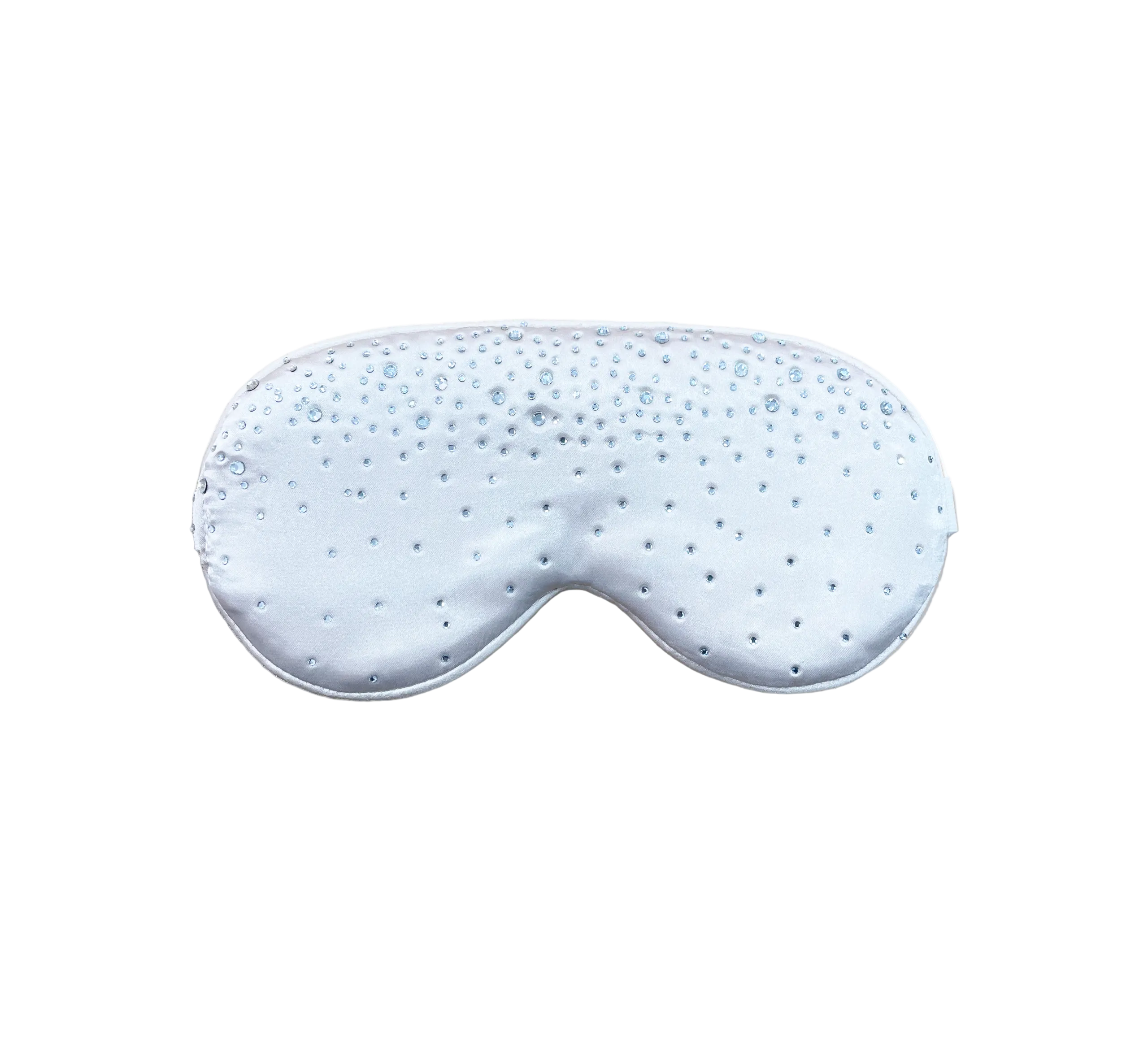 Pure White silk sleep/ eye mask with small rhinestone embellishments on a white background