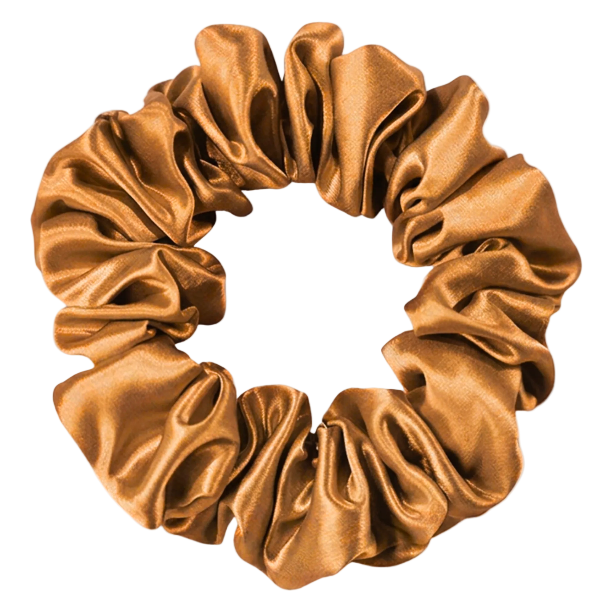 Bronze 100% mulberry silk 3.5cm Medium Scrunchie on a white 