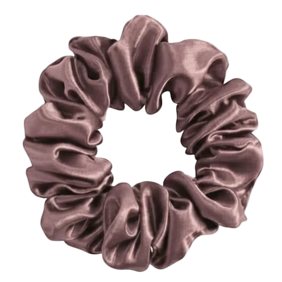 Brunette  100% mulberry silk 3.5cm Medium Scrunchie on a white background