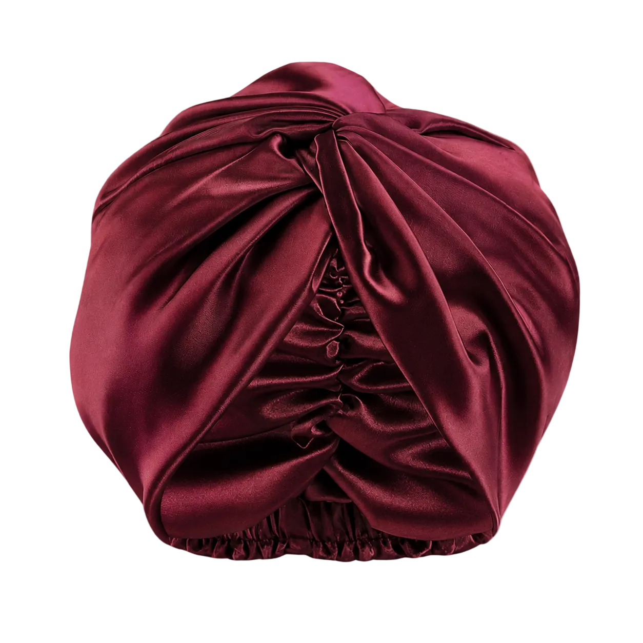 A deep burgundy mulberry silk turban-style headwrap or hair accessory, shown against a transparent checkered background.