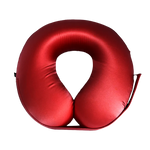 Red U-Shaped Memory Foam Travel Neck Pillow with Velcro strap on a white background