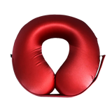 Red U-Shaped Memory Foam Travel Neck Pillow with Velcro strap on a white background