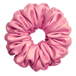 Candy Pink mulberry silk 2XL hair scrunchie on a white background