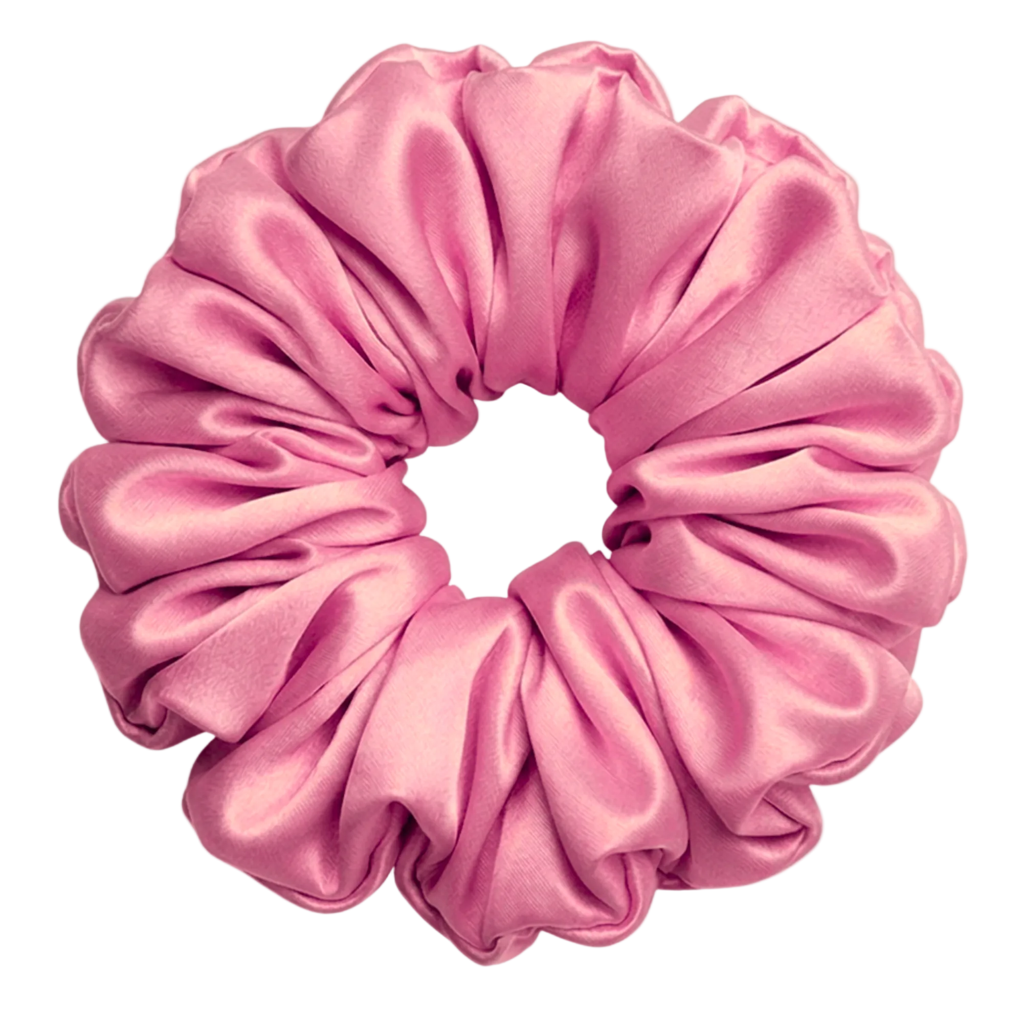 Candy Pink mulberry silk 2XL hair scrunchie on a white background
