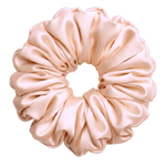 Champagne mulberry silk 2XL hair scrunchie on a white background