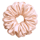 Champagne mulberry silk 2XL hair scrunchie on a white background