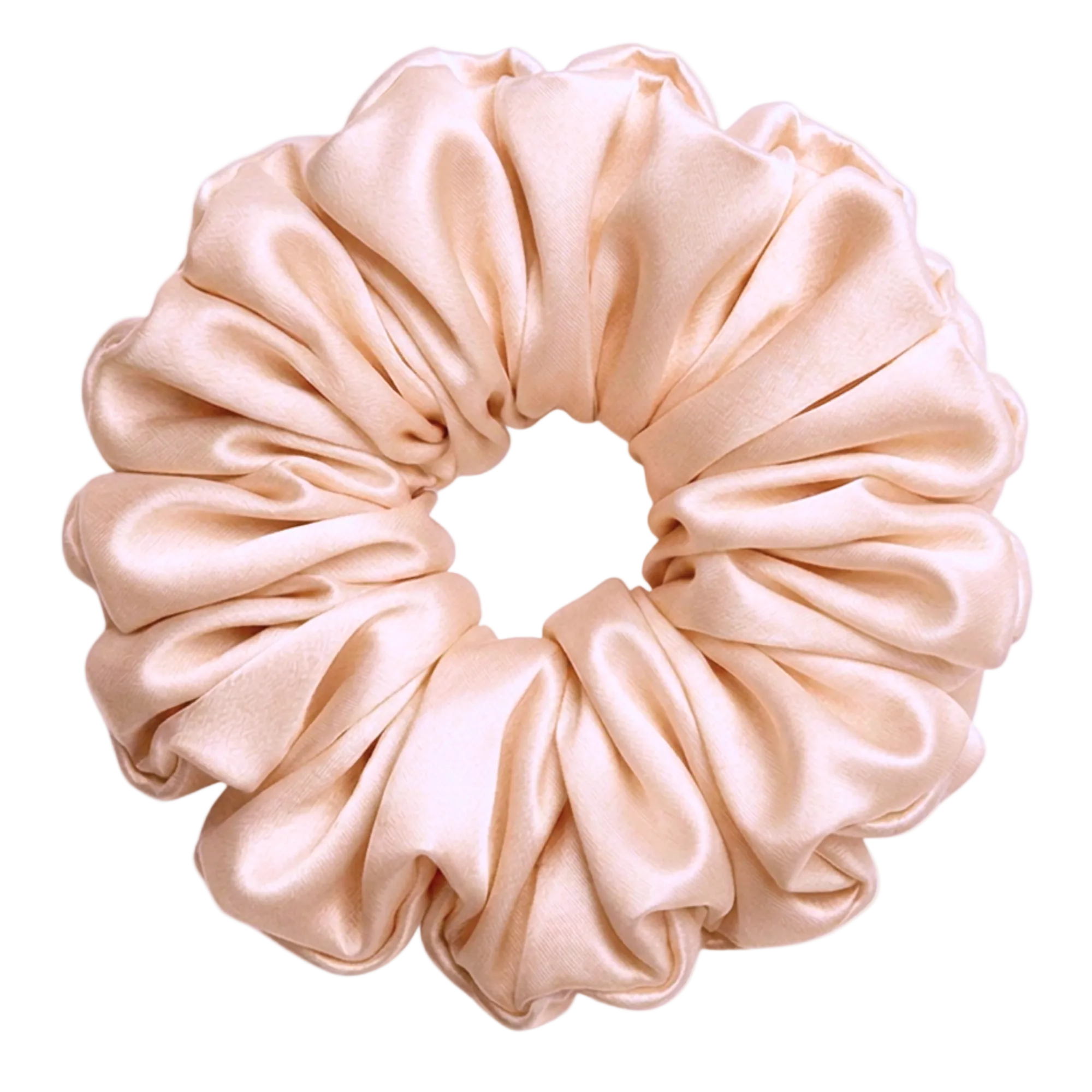 Champagne mulberry silk 2XL hair scrunchie on a white background