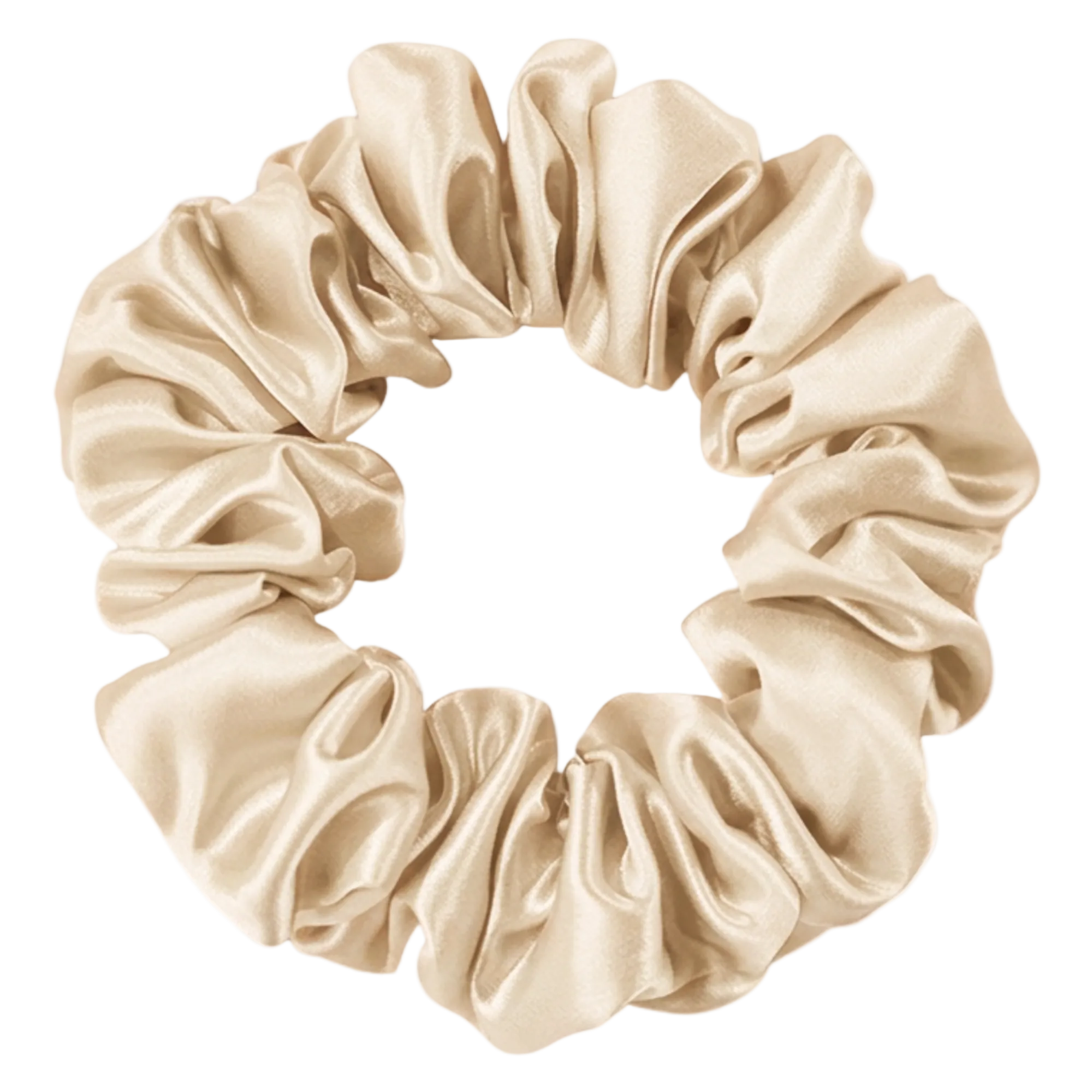 Champagne Mulberry silk scrunchie on a white background