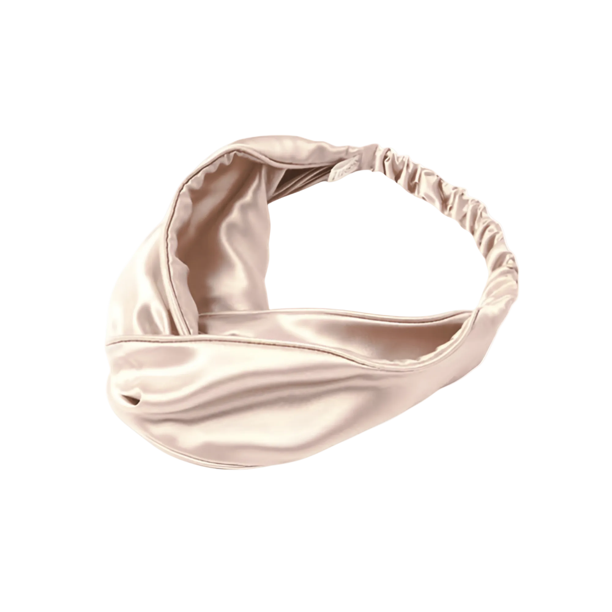 Champagne silk knot headband on a white background