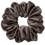 Charcoal Grey 100% mulberry silk 6.5cm XL Scrunchie on a white background