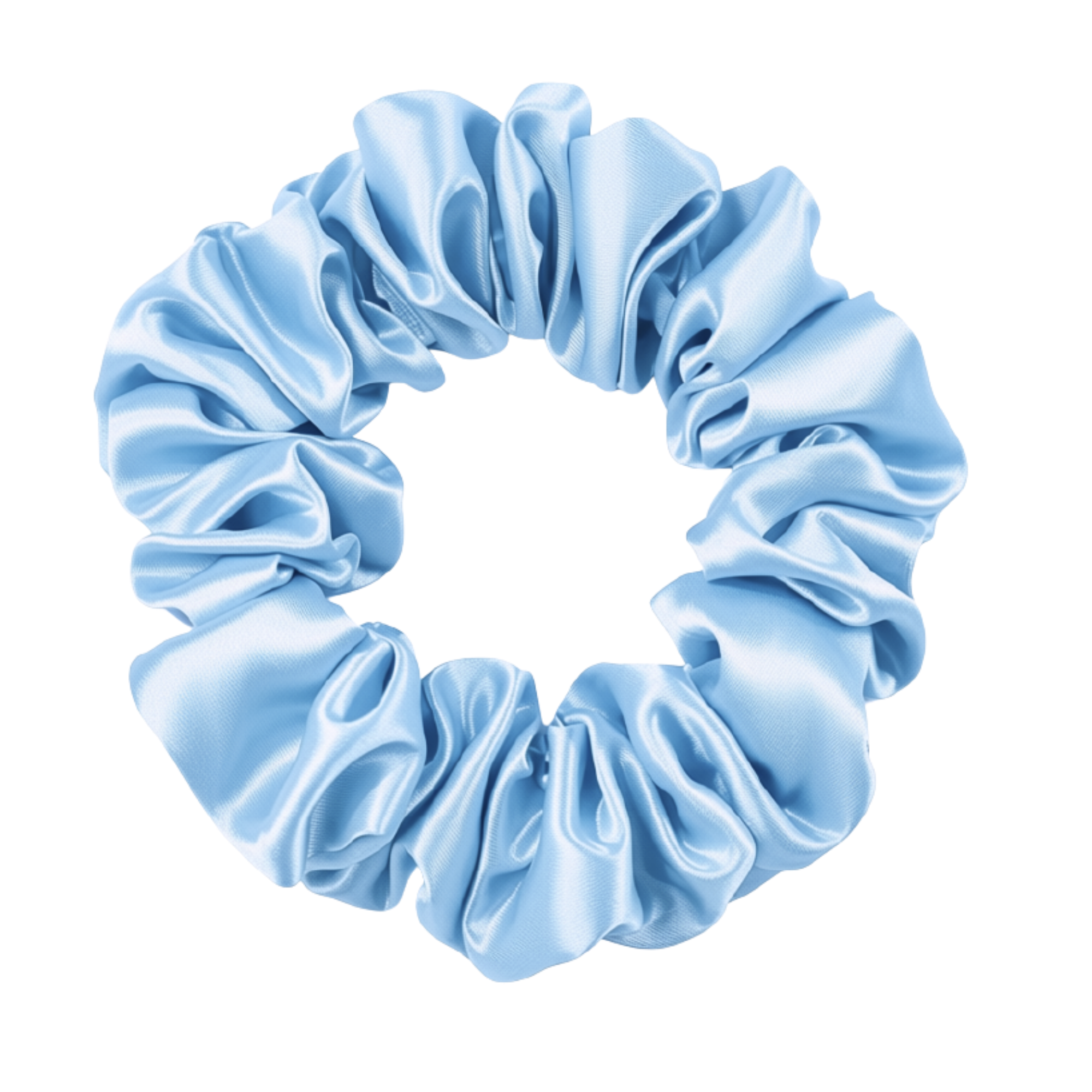 Cinderella Blue  100% mulberry silk 3.5cm Medium Scrunchie on a white 