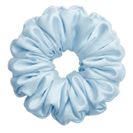 Cinderella Blue mulberry silk 2XL hair scrunchie on a white background