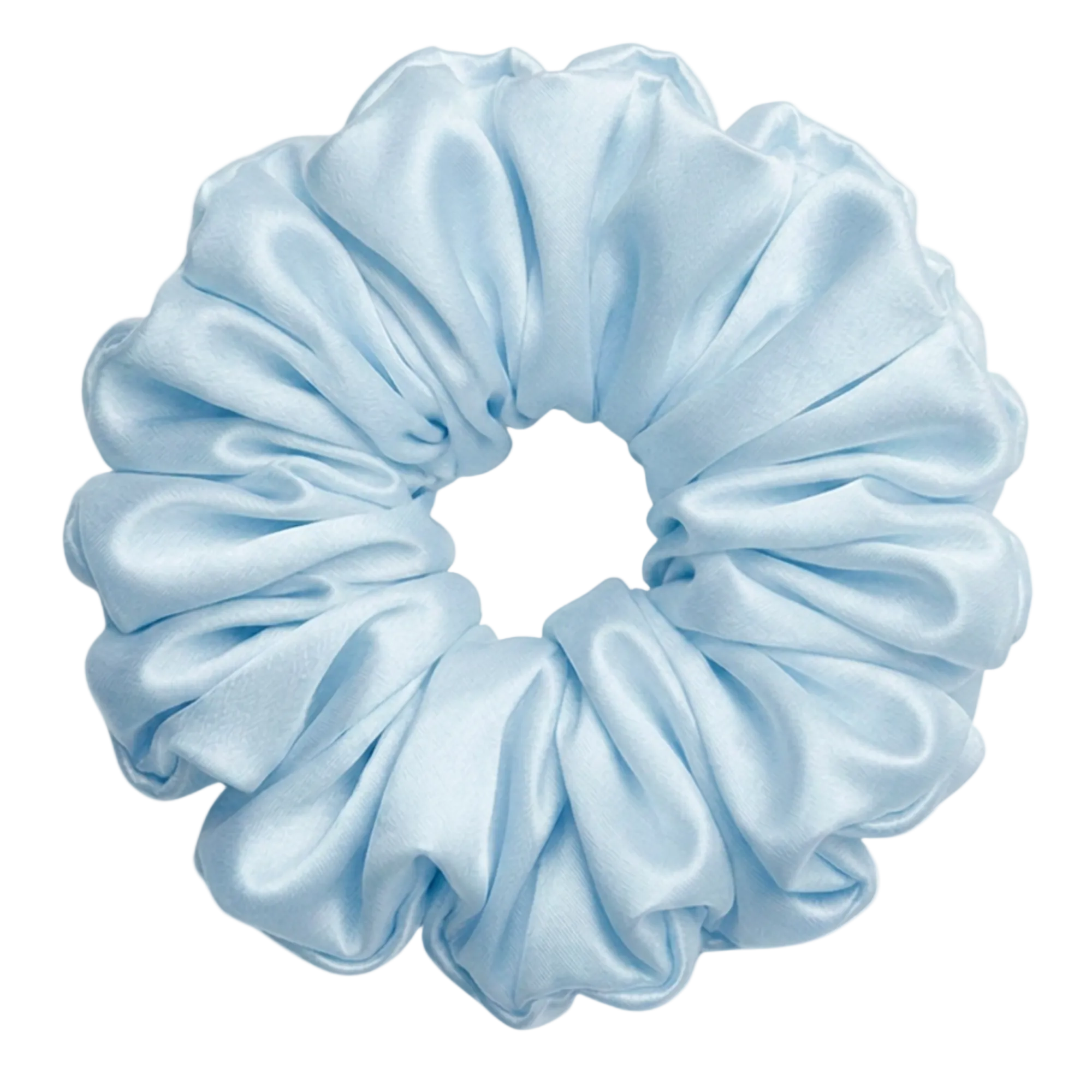 Cinderella Blue mulberry silk 2XL hair scrunchie on a white background