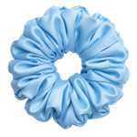 Cinderella Blue 100% mulberry silk 6.5cm XL Scrunchie on a white background