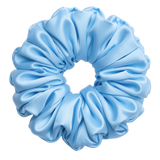 Cinderella Blue 100% mulberry silk 6.5cm XL Scrunchie on a white background
