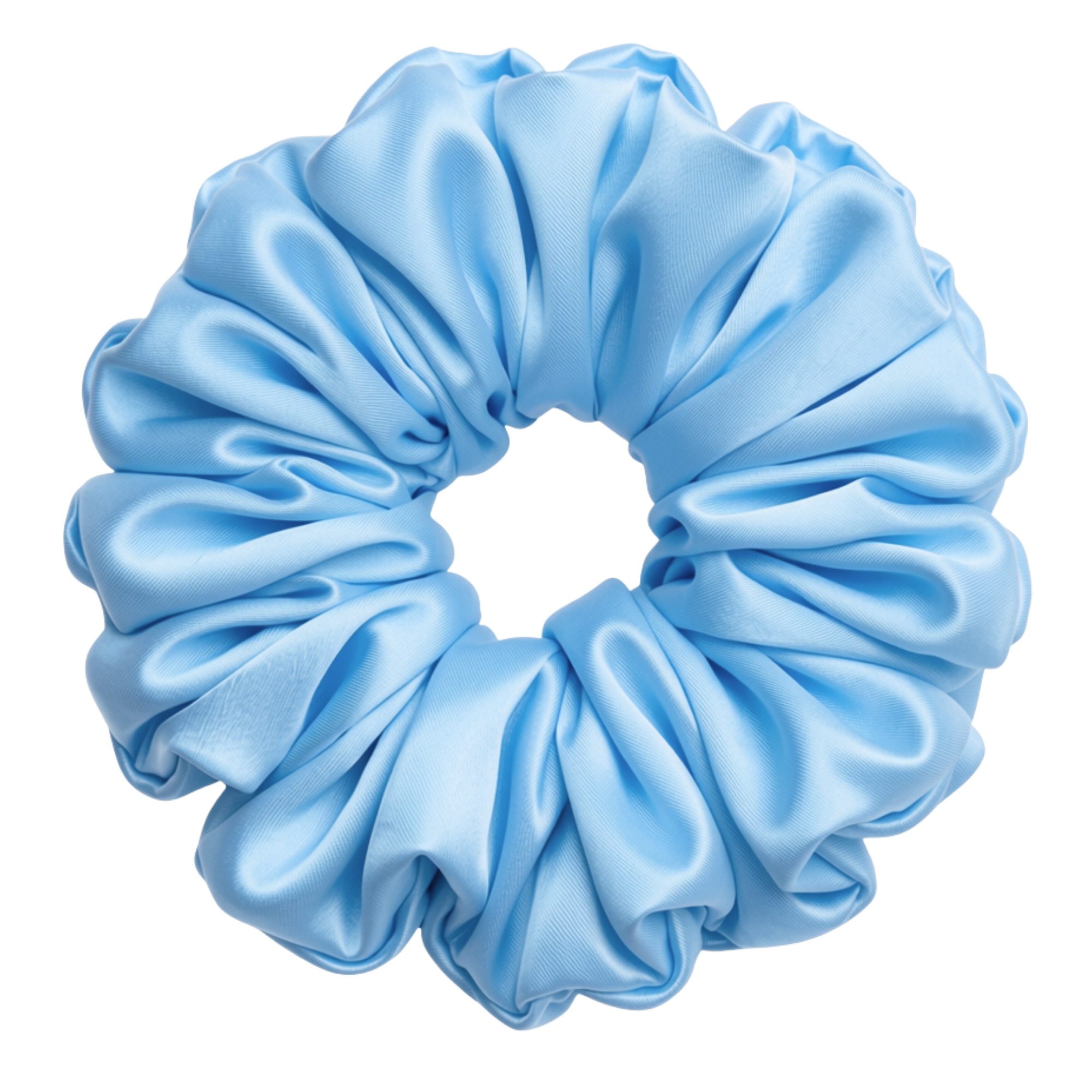 Cinderella Blue 100% mulberry silk 6.5cm XL Scrunchie on a white background