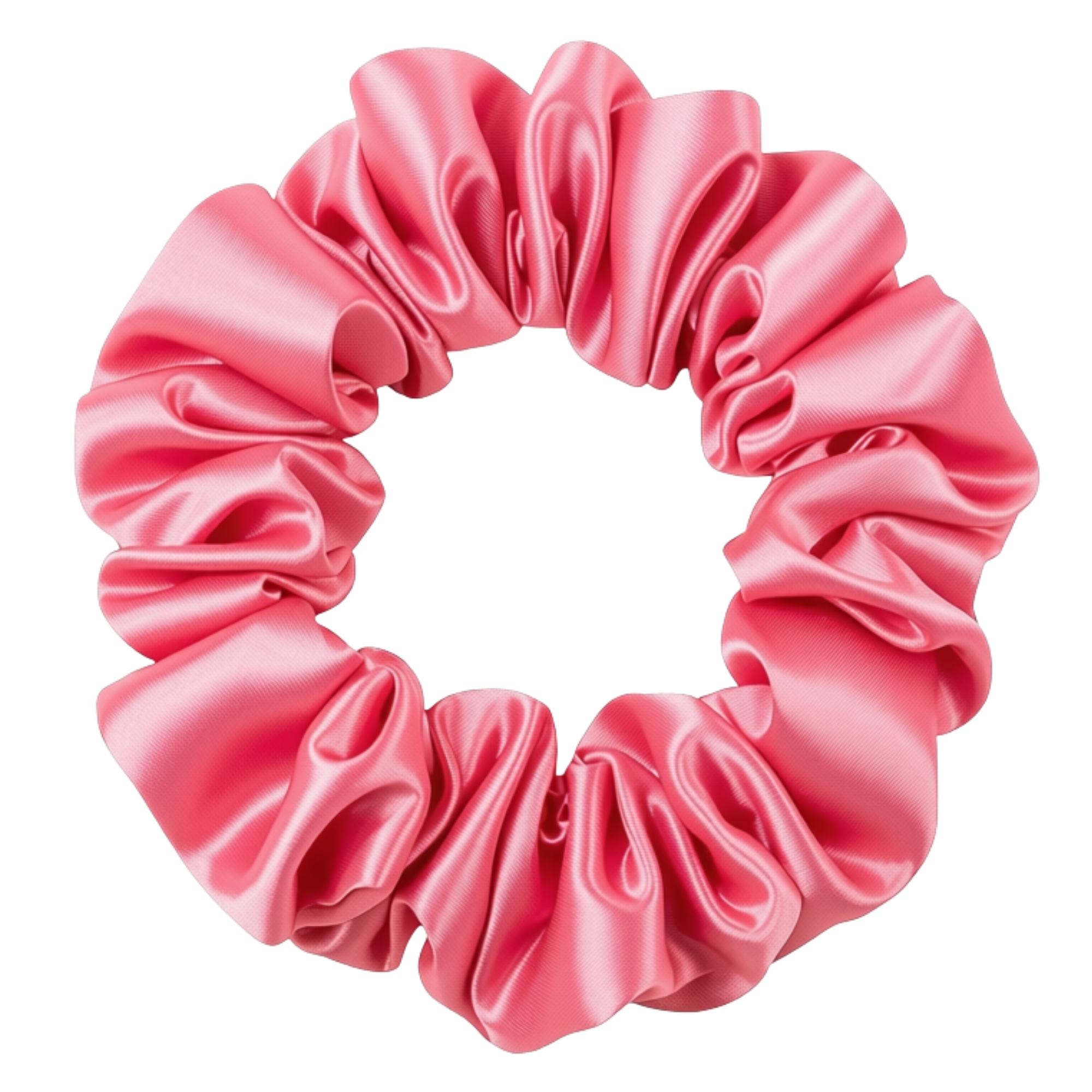 Coral 100% mulberry silk 3.5cm Medium Scrunchie on a white 