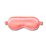 A coral pink mulberry silk sleep mask shown on a clean white background with a soft drop shadow.