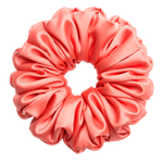 Coral 100% mulberry silk 6.5cm XL Scrunchie on a white background